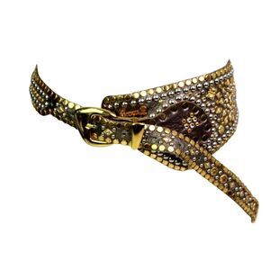 Kippys METALLIC STUDS BROWN REAL LEATHER 1-3 1/2"Wd DRESS WOMEN'S BELT Sz M (F65